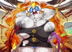 1girls big_breasts busty female female_only idler_r lactation ripped_clothes ripped_clothing unusual_lactation