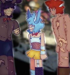 1sus2person3 3boys 3males 3some animal_ears animal_humanoid anthro anthropomorphic anthropomorphic_animal anthropomorphic_bunny anthropomorphic_fox anthropomorphic_rabbit anxious bandaged_arm bandaged_head bandages bandages_over_eyes bandages_over_mouth before_sex black_and_purple_hair black_hair black_pubic_hair blonde_pubic_hair blue_hair bowtie bowtie_collar boxers boxers_(clothing) buckteeth bulge bulge_through_clothing croptop digital_art digital_drawing_(artwork) digital_media_(artwork) ear_tuft eye_patch eyebrow_slit eyepatch femboy feminine_male fishnets five_nights_at_freddy's five_nights_at_freddy's_2 fnaf fnaf2 fox fox_ears gay gay_male lgbt lgbtq lgbtq+ male_only nervous pants_down penis rabbit rabbit_ears red_eyes red_hair scarred scarred_body shirtless shirtless_(male) shirtless_male skirt stockings sweat sweating threesome toy_bonnie toy_bonnie_(fnaf) withered_bonnie withered_foxy yaoi