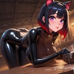 ai_generated animated bimbo bimbo_lips black_hair blunt_bangs bob_cut bodysuit bustybunz choker cleavage cum cum_in_container cumplay gigantic_breasts gokkun goth huge_ass huge_breasts large_breasts latex latex_bodysuit mascara purple_eyes red_highlights semen shiny_breasts tagme tavern thick_eyelashes tight_bodysuit tight_clothing video vikki_noir