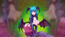 1girls 2d 2d_animation animated black_panties blue-haired_female blue_hair blue_hair_female blush cleavage darkstalkers g-string head_wings latex_clothing legwear looking_at_viewer loop looping_animation midriff morrigan_aensland music panties sound stockings succubus swaying swaying_breasts swaying_hips tagme video wings wings_on_head xulus