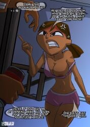 1girls 2d 2d_(artwork) breast breast_exposed brown_hair brown_skin brown_skinned_female busty courtney_(tdi) dark-skinned_male dialogue eyeless_male female female_focus first_part h1draw hourglass_figure more_at_source nipple speech_bubble tagme text_bubble total_drama_island wide_hips