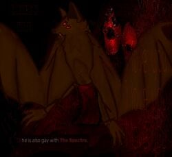 2boys 2d_(artwork) animal_genitalia bat bat_(animal) bat_wings big_penis brown_fur chest_tuft couple english_text forsaken_(roblox) gay gay_sex male_focus male_only mammal nosferatu_(forsaken) power_imbalance precum red_eyes roblox simple_background simple_shading size_difference small_penis small_sub_big_dom soft_shading stomach_bulge tentacle_penis the_spectre_(forsaken) toony vampire vampire_bat zoophilia