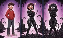 ai_generated bodysuit corruption gender_transformation genderswap_(mtf) latex marco_diaz mtf_transformation slime star_vs_the_forces_of_evil tentacle transformation