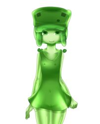 at2. breasts character commission dress female goo_girl green_eyes hat minecraft minecraft_(series) minecraft_xxx mob_talker personification pussy see-through sheer slime slime_(at2.) slime_(minecraft) slime_girl tagme translucent video_games