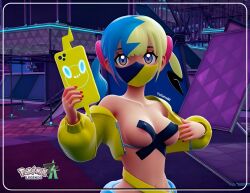 3d ai_generated aqua_hair areola belly_button belt black_eyebrows black_eyelashes black_pasties blue_belt blue_eyes blue_hair boobs_out breasts breasts_out brown_body building building_destruction buildings canari_(pokemon) canary_(pokemon) celebrating chest city clothed_female clothes_down clothing dark-skinned_ dark-skinned_female dark_body dark_skin exhibitionism exhibitionist eyebrows eyelashes female floor game_freak girl grok grok_(x) grok_imagine hair hair_ornament hands influencer jumping lips multicolored_hair multicolored_mask nail_polish navel nice_tits night night_sky nighttime nintendo nintendo_switch nintendo_switch_2 not_porn nudism nudist nudity open_clothes open_jacket pants pasties phone pigtails pokegirl pokemon pokemon_legends pokemon_legends:_z-a pokemon_legends_z-a proud public purple_light purple_lighting purple_lightning red_nail_polish red_nails rotom_phone sexy sexy_body sexy_female sexy_pose short_hair shoulders showing_breasts smile smiling smiling_at_viewer solo solo_focus split-color_hair streamer sweet teenager twintails two-tone_hair video_game video_game_character video_game_franchise x_pasties yallahs80 yellow_hair yellow_jacket yellow_jacket_(clothing) yellow_mask young young_female younger_female younger_females zipper_down