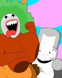 bbw blowjob_gesture breasts_out breasts_out_of_clothes castle_crashers chubby chubby_female clown cromb89 dark_skin grey_knight grey_knight_(castle_crashers) orange_princess orange_princess_(castle_crashers) overweight sagging_breasts tagme