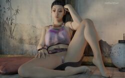 3d bottomless brown_hair dbd dead_by_daylight dress_lift female hellwither pink yui_kimura