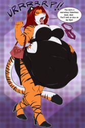 anthro belly big_belly blizziewolf_(artist) burping burping_up_clothes burping_up_items clothing date dress felid female female_pred mammal mature_female oral_vore pantherine post_vore sadism serona_shea stomach_bulge tiger voluptuous vore wide_hips