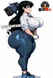 ai_generated arato_nagi black_hair container evil_container friki8otaku hammer huge_breasts long_hair massive_ass massive_breasts ruri_no_houseki side_view