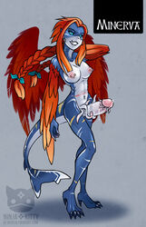 1girls anthro areola avian blue_eyes blue_skin breasts corruption_of_champions erection facial_piercing fish full-length_portrait full_length furry futanari gills hair harpy hybrid intersex large_breasts long_hair looking_at_viewer marine minerva_(corruption_of_champions) ninjakitty nipples no_testicles nude penis portrait presenting red_hair shark siren smile solo standing tentacles uncensored wings