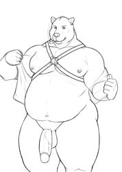 2013 balls bear biceps big_muscles big_penis chubby cigar ear_piercing harness looking_at_viewer male male_only musclegut muscles nipple_piercing nipples nude penis piercing plain_background pose sabbern sketch solo standing undressing vamplust