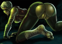 1girls all_fours anus ass bandage batman:_arkham_origins batman_(series) bent_over breasts bubble_ass copperhead copperhead_(arkham_orgins) dat_ass dc dirty feet female female_only forked_tongue from_behind long_tongue looking_at_viewer looking_back pussy pussy_juice saliva shadman sharp_teeth short_hair snake_eyes solo text toenails torn_clothes white_hair yellow_eyes