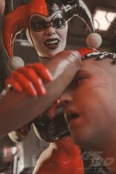 3d 3d_(artwork) 3d_model 3dcg 3dx bondage cock_slap cock_worship dc dc_comics dominant dominant_female domination femdom forced forced_yaoi gay gs3d harleen_quinzel harley_quinn harley_quinn_(classic) latex latex_clothing latex_suit penis_on_face penis_slap rubber rubber_clothing rubber_suit submission submissive submissive_male