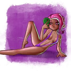 agent_8_(splatoon) areolae_peeking holding_phone looking_at_phone solo_female splatoon tempymanny