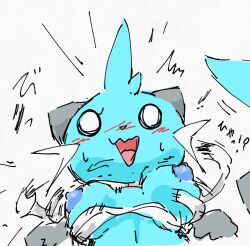 anthro blush blush_lines chest_wraps clothing dewott female generation_5_pokemon hi_res mutuki_tokemaru nintendo pokemon pokemon_(species) solo surprised surprised_face tokemaru topwear torn_clothing torn_topwear wardrobe_malfunction wraps