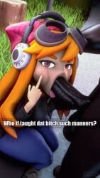 1boy 1girls 3d :>= angry angry_face annoyed annoyed_expression big_ass big_penis big_thighs black_penis breasts clothed clothed_female clothed_female_nude_male clothing dark-skinned_male dark_skin faceless_male fellatio female from_above huge_cock human_meggy interracial large_penis long_penis looking_up male meggy_spletzer middle_finger pants penis sfm smg4 social_media source_filmmaker straight tagme text thick thighs uncensored whiteweasel