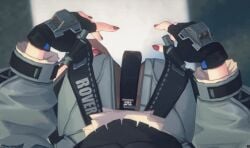 1girls 3d animated big_breasts black_hair breasts_focus clothing from_above gif huge_breasts jane_doe_(zenless_zone_zero) large_breasts official_animation official_art solo solo_female tagme zenless_zone_zero