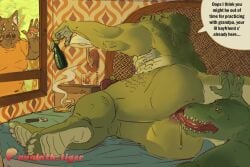 age_difference anal anthro anus ass avalath_tiger big_butt bodily_fluids clothed clothing crocodile crocodilian drunk feet gaping grandchild_(lore) grandfather_(lore) grandparent_(lore) grandson_(lore) hi_res longue_tongue male moobs musclegut muscular muscular_anthro muscular_male nude oral overweight overweight_male raised_tail reptile rimming saliva scalie scar sex smoking soles substance_intoxication tail teeth toes voyeur
