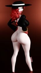 3d_(artwork) absurd_res ass big_breasts big_butt breasts buchona_(krako) clock clothed clothing costume digital_media_(artwork) eyewear fedora female gardevoir generation_3_pokemon gold_(metal) gold_jewelry gold_watch hair hat headgear headwear hi_res humanoid jewelry krako looking_at_another mammal necklace nintendo not_furry orange_eyes partially_clothed pink_hair pokemon pokemon_(species) rear_view simple_background smile solo sunglasses sunglasses_on_face warfare_gardevoir watch white_body