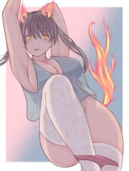 1girls arm_above_head arm_behind_head arm_up armpit armpit_crease armpit_peek armpits bare_armpits bare_arms bare_hips bare_shoulders bare_skin black_hair black_hair_female blue_background blue_camisole busty busty_female busty_girl busty_teen calves camisole cleavage collarbone curvaceous curvaceous_body curvaceous_female curvaceous_figure curvaceous_hips curvaceous_teen curvy curvy_body curvy_female curvy_figure curvy_hips curvy_teen digital digital_art digital_drawing digital_drawing_(artwork) digital_media digital_media_(artwork) elbows enen_no_shouboutai exposed_armpits exposed_arms exposed_hips exposed_shoulders exposed_skin eyebrows_visible_through_hair female female_focus female_only fire fire_force flames full_body gradient_background groin hair_between_eyes hairless_armpits hand_above_head hand_behind_head hand_up high_resolution highres hourglass_figure knee_up knees kotatsu_tamaki lace_legwear lace_stockings lace_thigh_highs lace_thighhighs large_breasts lean_figure legs legwear long_hair looking_at_viewer narrow_waist orange_eyes orange_eyes_female pink_background pixiv_id_21451697 posing posing_for_the_viewer shaved_armpits shoulders simple_background slender_body slender_waist slim_waist solo stockings teen_girl teenage_girl teenage_tits teenager thick_thighs thigh_highs thighhighs thighs tongue tongue_out twintails twintails_(hairstyle) white_legwear white_stockings white_thigh_highs white_thighhighs wide_hips young_female young_woman