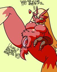 avian big_breasts bird blaziken breasts chicken female flygon_(artist) green_background green_eyes large_nipples nintendo nipples nude plain_background pokemon pokemon_(species) solo sya video_games