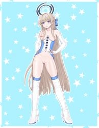absurdres blonde_hair blue_archive blue_eyes boots bottomless breasts female full_body gloves highres knee_boots long_hair nipples non-web_source nude pussy simple_background standing toki_(blue_archive) white_boots