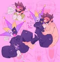 anal condom cum_in_ass dialogue dimentio dimentiofucker69 grabbing_breasts luigi mario_(series) nintendo paper_mario pastel pink_background power_bottom self_upload shiny_skin super_paper_mario taped_pussy toony valentine's_day