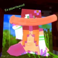 1boy 1girls 3d amber_green_(slipperyt) blush clothed_female ejaculation erect_nipples erect_penis green_eyes horny_female horse_(minecraft) horse_penis horsecock human_female looking_at_penis mine-imator minecraft no_panties orange_hair outdoors tagme themars2005