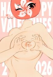 1girls abs areolae big_breasts boob_heart breasts breasts_out countryhumans countryhumans_girl female female_only finger_heart flawsystyle hand_heart heart hong_kong_(countryhumans) lactating lactation milk standing valentine's_day