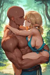 1boy ai_generated blonde_hair elf elf_ears elf_female faceless_male female link link_(breath_of_the_wild) rule_63 teasing the_legend_of_zelda