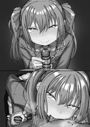 1boy 1girls amasawa_ichika ao_daidai_ki classroom_of_the_elite female handjob licking_nipples looking_at_viewer male monochrome penis pov youkoso_jitsuryoku_shijou_shugi_no_kyoushitsu_e