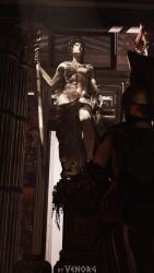 2girls 3d abs assassin's_creed_(series) assassin's_creed_odyssey athletic athletic_female braid breasts brown_hair female female_only goddess kassandra muscular muscular_female muscular_sub nude nude_female statue tied_hair ubisoft venorg wet