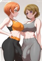 2futas ai_generated big_ass big_breasts big_dick bulge bulge_through_clothing cute dick dickgirl erection feet futa_only futanari futrix gym hi_res highres naked nude short_hair showing_off striptease teasing thick_ass thick_thighs