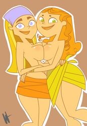 2girls big_breasts blonde_hair busty crazedg female female_only human human_only izzy_(tdi) large_breasts lindsay_(tdi) long_hair looking_at_viewer multiple_girls smiling symmetrical_docking topless total_drama_island yuri