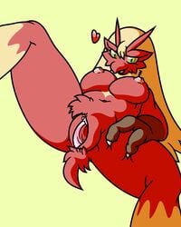 avian big_breasts bird blaziken breasts chicken female flygon_(artist) green_background green_eyes large_nipples nintendo nipples nude plain_background pokemon pokemon_(species) solo sya video_games