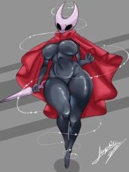 1girls 2_horns anthro arthropod arthropod_girl arthropod_humanoid big_breasts big_thighs biped black_body black_eyes blush bug bug_girl cloak cloak_only creature female female_creature fit fit_female holding_object holding_weapon hollow_knight hollow_knight:_silksong hornet_(hollow_knight) insect_girl insects nipple_bulge sophie_queen11 standing tall_female thick thick_thighs thighs voluptuous voluptuous_female