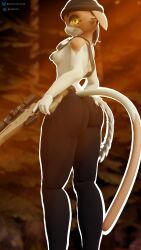 2025 absurd_res animal_genitalia anthro ass athletic athletic_anthro athletic_female beanie big_butt breasts clothed clothing ear_piercing epic_games erect_nipples felid feline feline_genitalia female fortnite fortnite:_battle_royale fur genitals glowing glowing_eyes gun hat headgear headwear hi_res humanoid looking_at_viewer mammal meow_skulls nipples orange_body orange_eyes orange_fur partially_clothed piercing ranged_weapon rifle samtrix small_breasts sniper_rifle solo topless weapon white_body white_fur