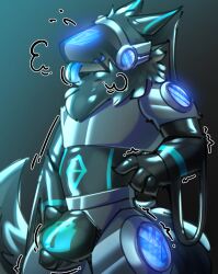 anthro assimilation black_latex chastity_bulge chastity_device clothing covered_in_goo covering drone dronification glistening glistening_body goo_creature grope groping_crotch hi_res holding_crotch latex latex_clothing latex_skinsuit liquid_latex living_latex lock_bulge lock_symbol machine male mammal null_bulge null_bulge_squeeze nullification protogen protogen_visor reenub skinsuit solo stepigo_(itsstepigo) submissive submissive_male tight_clothing