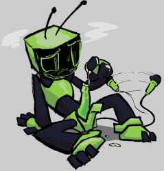 1boy 1futa 1girls 2112420 antennae_(anatomy) anthro anthro_only black_body blush cum_on_hand cumming_on_self dandy's_world dandys_world experimenting futanari green_body green_eyes green_lipstick green_mouth masturbation metallic_body roblox roblox_game robot robot_girl robot_humanoid solo surprised surprised_expression tail_wagging toony tv tv_head tv_screen vee_(dandy's_world)