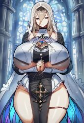 1girls ai_generated ai_virelune(yi) aponia aponia_(honkai_impact) belly_button big_areola big_breasts black_dress black_gloves black_pantyhose black_shrug black_veil blonde_hair blue_eyes blush braid breasts breasts_bigger_than_head cleavage clothing_cutout dress female female_only gloves hair_between_eyes hair_ornament hairpin hand_up highres honkai_(series) honkai_impact_3rd huge_breasts large_breasts light-skinned_female light_skin looking_at_viewer medium_hair pantyhose side_cutout solo tagme tight_clothing