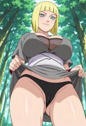 1girls ai_generated bangs big_breasts blonde_hair blue_eyes blunt_bangs bob_cut boots breast_focus breasts breasts_bigger_than_head closed_mouth dress dress_lift female female_only fishnets forest from_below hourglass_figure kimono kunoichi large_breasts lifted_by_self light-skinned_female light_skin looking_at_viewer massive_breasts mature mature_female mesh mesh_shirt milf narugirlshot naruto naruto_(series) naruto_shippuden nature ninja oppai outdoors pale-skinned_female pale_skin panties pantyshot pantyshot_(standing) pinup plump presenting presenting_breasts sagging_breasts samui sash short_hair solo solo_focus upper_body viewed_from_below voluptuous voluptuous_female wide_hips yellow_hair