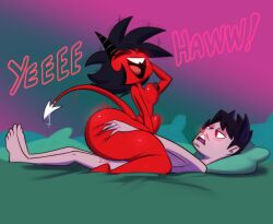 1boy 1girls 2025 absurd_res ambiguous_penetration ass ass_grab big_ass black_hair black_lipstick blush bottom_heavy bouncing_ass bouncing_breasts breasts closed_eyes cowgirl_position dark_nipples deep_penetration deep_skin demon demon_girl demon_horns demon_humanoid demon_tail duo english_text facial_hair fan_character feet female female_penetrated glowing_eyes grabbing grabbing_ass hair hand_on_ass happy happy_sex helluva_boss hi_res horned_humanoid horns humanoid kneeling large_ass light-skinned_male light_skin lipstick looking_at_partner looking_pleasured male male/female male_penetrating male_penetrating_female medium_breasts medium_hair millie_(helluva_boss) monamania motion_lines naked nipples nude nude_female nude_male on_back open_mouth original original_character penetration pleasure_face puffy_nipples red_body red_eyes red_skin sex short_hair side_view smile smiling spade_tail stomach_bulge straight tail teeth text thick_thighs thighs toes tongue wide_hips yeehaw
