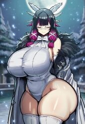 1girls ai_gen ai_generate ai_generated ai_virelune(yi) areola ass bangs bare_shoulders belly between_breasts big_ass big_breasts bimbo black_hair blunt_bangs blush bottom_heavy bow bowtie breast_expansion breast_suppress breasts breasts_out bulge closed_eyes closed_eyes_smile clothes_between_breasts coat collarbone columbina_(genshin_impact) covered_navel covered_nipples covering covering_breasts cowboy_shot curvaceous curvy curvy_figure dress erated expansion fake_breasts fatui_coat female female_focus female_only full_body fully_clothed fully_clothed_female fur-trimmed_coat fur_trim genshin_impact gigantic_breasts gyaru hair hair_intakes hair_ornament hentai hi_res high_resolution highres hips horny hourglass_figure huge_breasts hyper_breasts inflation large_ass large_breasts leg_grab leg_lift light-skinned_female light_skin long_hair looking_at_viewer mask medium_breasts multicolored_hair nipples no_bra no_eyewear open_clothes oppai progression pussy see-through see-through_clothing sheer_clothing sheer_dress smile solo solo_female solo_focus standing standing_female streaked_hair sweat sweaty tagme thick_ass thick_thighs thighs transformation uncensored undersized_clothes upper_body vagina voluptuous voluptuous_female white_bow white_bowtie wing_hair_ornament x_hair_ornament
