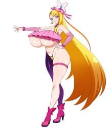 1girls 2girls arm_on_hip armpits belly belly_button big_ass big_breasts bikini_bottom blonde_female blonde_hair breasts breasts_bigger_than_head busty busty_female butterfly_hair_ornament butterfly_wings colored colorful dark_blue_eyes facing_viewer fashion fashionable_style_gardevoir female female_focus female_only front_view girly hair_ornament hair_ribbon hand_on_hip heels high_heels huge_breasts jabara_tornado large_breasts leg_wear long_hair long_nails looking_at_viewer magical_girl magical_girl_outfit necklace neckwear original_character pink_bikini_top pink_clothing pink_eyes pink_handwear pink_high_heels pink_legwear pink_nails pink_outfit pink_wristband purple_clothing ribbon side_boob side_braid simple_background slim_waist smile smiling smiling_at_viewer soft_breasts teeth teeth_clenched teeth_showing teeth_visible thick_ass thick_hips thick_legs thick_thighs underboob white_background wide_hips wide_thighs wristband yellow_thong