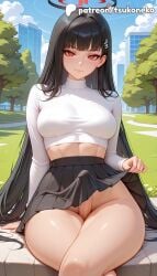 1futa 2026 ai_assisted ai_generated anime artist_name bangs black_hair black_skirt blue_archive blue_sky blunt_bangs breasts bust clothes_lift cloud explicit futanari hair_ornament hi_res high_quality high_resolution highres lifted_by_self long_hair looking_at_viewer no_panties outdoors patreon patreon_username penis pleated_skirt rio_(blue_archive) skirt skirt_lift sky smile solo stable_diffusion tsukatsuki_rio tsukoneko very_long_hair watermark