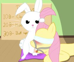 angel angel_bunny bondage bunny fableiii female fluttershy_(mlp) friendship_is_magic male my_little_pony penis pony straight_hair testicles