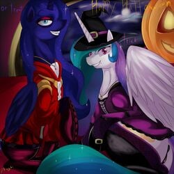 alicorn dragk duo equine female friendship_is_magic horn horse my_little_pony nightmare_night pony princess_celestia_(mlp) princess_luna_(mlp) smile wings