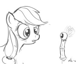 2013 applejack_(mlp) ball_with_hyper_features black_and_white duo equine female feral freckles friendship_is_magic hair horse horsecock hyper hyper_penis male monochrome my_little_pony neko-me parasprite_(mlp) penis pony vein