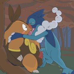 argon_vile blush cum frogadier frottage furry furry_only gay kissing male nintendo no_humans penis pignite pokemon video_games