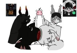 1boy 2girls a3ddark balls big_balls big_breasts breasts dark-skinned_female female fundamental_paper_education fundamental_paper_education_oc gray_areola grey_body hyper_penis male penis red_areola reference_image roblox roblox_avatar robloxian self_upload step-incest tagme titjob